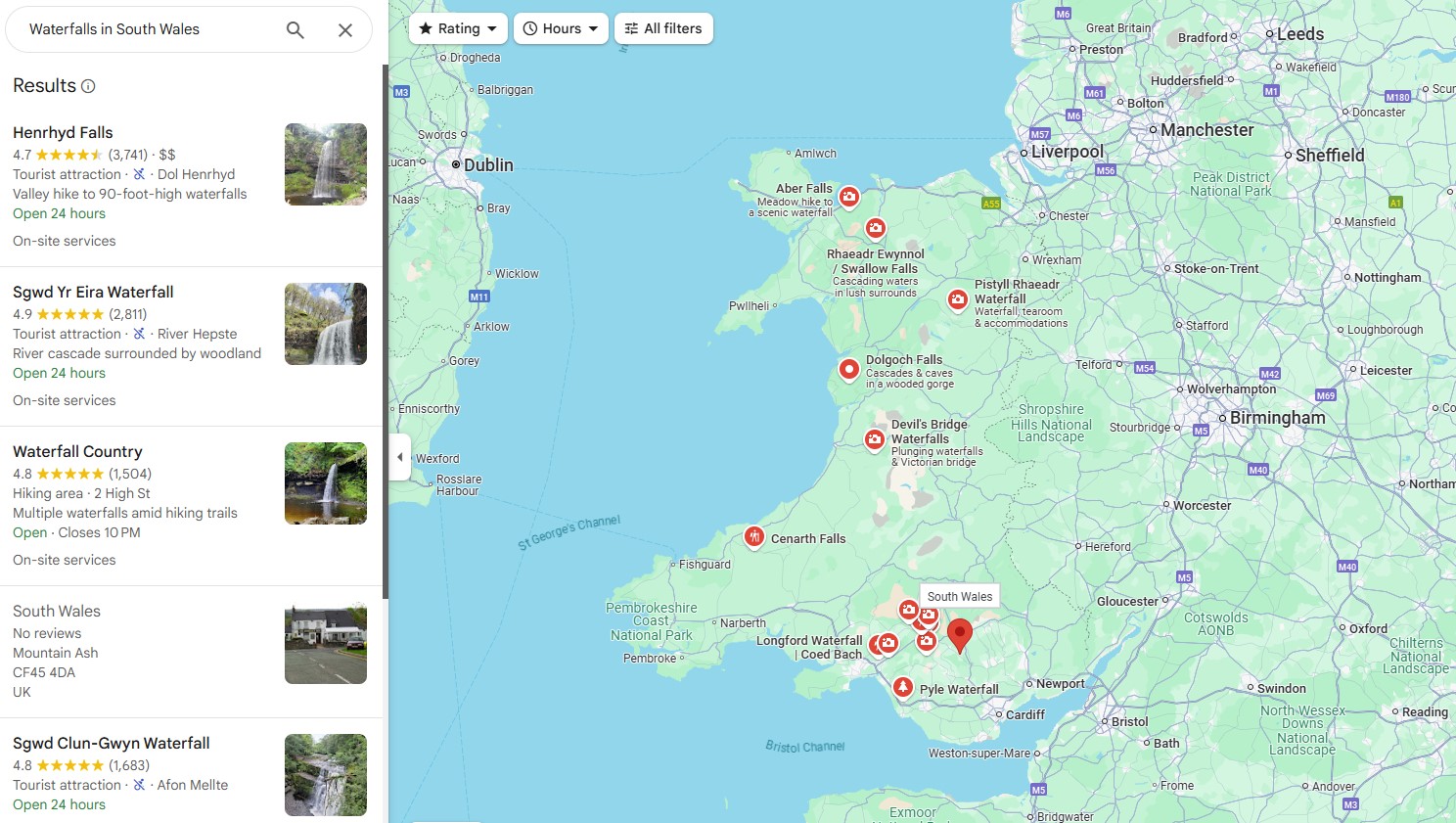 Map of Waterfalls in South Wales, waterfall in south wales